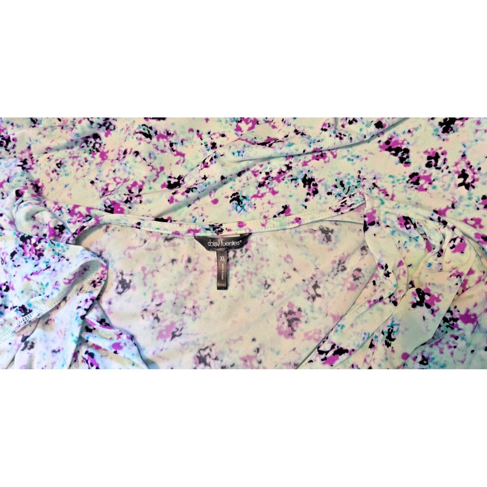 Daisy Fuentes Purple Teal Aqua V-neck Blouse Top Shirt Size XL - Picture 3 of 3